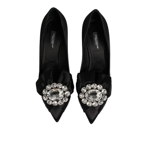 Dolce & Gabbana Black Satin Bow Crystal Embellishment Pumps Women\'s Shoes